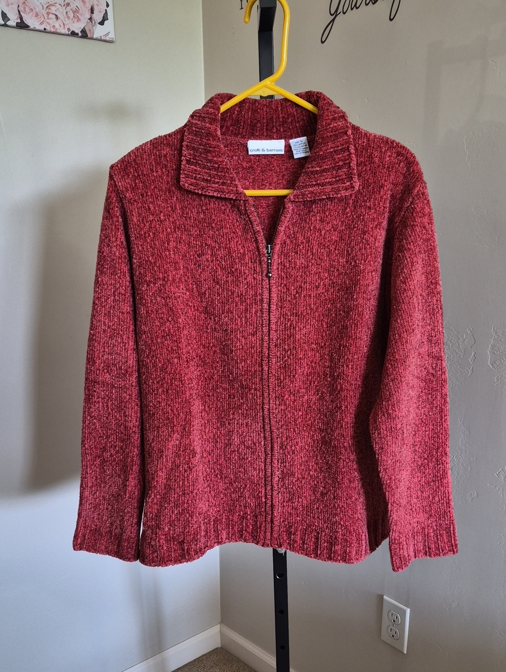 croft & barrow Heathered Red Zip-Front Chenille Cardigan Size L